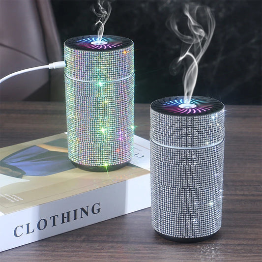 Luxury Shiny Car Diffuser Humidifier with LED Light Diamond Auto Air Purifier Diffuser Air Freshener Bling Car Accessories