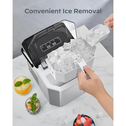 Silonn Ice Maker Countertop, Stainless Steel Portable Ice Machine with Carry Handle, Self-Cleaning Ice Makers