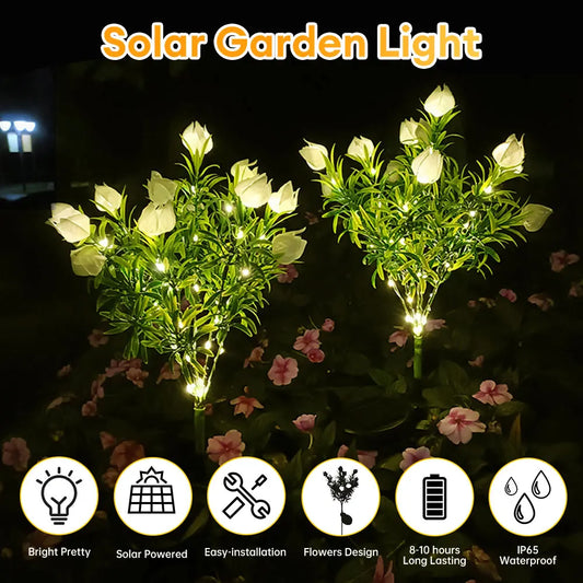 1pc Solar Garden Light 42LED Lantern Flower Lights Outdoor Waterproof Landscape Pathway Backyard Lawn Ground Solar Lamp