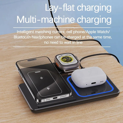 3 In 1 Foldable Wireless Charger Stand For iPhone 15 14 13 12 Pro Max Plus IWatch AirPods 3/2 Fast Charging Station Dock Holder